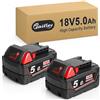 Waitley 2X Waitley M18 18V 5,0Ah batteria per Milwaukee M18 batteria 18V | Compatibile con 48-11-1815/1820/1828/1840/1850/1860，Per Milwaukee 18V