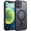 TOCOL Cover Magnetica per iPhone 12 6,1 Pollic, Compatibile con MagSafe, Protezione Fotocamera Integrata, Custodia Antiurto Traslucida Opaca, Nero