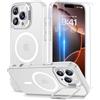 Beeasy Cover Magnetica per iPhone 16 Pro Max con Cavalletto,Custodia con 2 Pezzi Pellicola Vetro Temperato,Compatibile con Magsafe Militare Antiurto Sottile Protettiva Case,Traslucida Opaca Bianco