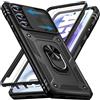 Giyer Cover per Samsung Galaxy A55 5G Custodia con Vetro Temperato, Antiurto Grado Militare 360° Anello Supporto Armor Bumper Case, Antiurto per Samsung A55 5G Cover (Nero)