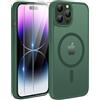 TQIAHF Cover Custodia Magnetica per iPhone 14 Pro Max, Verde | 2 Pellicola Vetro Temperato Protezione Schermo Compatibile con Magsafe Militare Antiurto Sottile Opaca Telefono Case