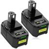 Exemoro Batteria per Ryobi 18V 5,5Ah 2 pezzi Exemoro RB18L50 RB18L40 RB18L25 RB18L15 P108 P107 P105 P104 per Ryobi con LED