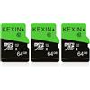 KEXIN Micro SD 64 GB, Schede Micro SD 64GB Set da 3 Scheda di Memoria, Scheda SD 64GB MicroSDXC, C10, U1, A1 Micro SD Card per Telefono Android, Switch, Gopro, Telecamera, Drone