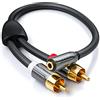 deleyCON 20cm Cavo Audio Stereo Corto - Da Jack 3,5 mm Femmina a 2 Connettori RCA Maschio - Struttura in Metallo - Adattatore per Laptop, Tablet, Smartphone, TV, DVD e Casse Audio - Nero
