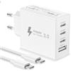 Bimker Caricatore USB C Rapido, 50W 4-Porto Alimentatore USB C Caricatore Multiplo Spinotto USB C PD & QC3.0 Presa USB Carica Spina Rapido con 2M Cavo per iPhone 17 16 15 14 13 12 Pro MAX XR, Pad, Samsung