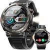 IOWODO Smartwatch Uomo, 1.45" Militari Orologio Intelligente con Torcia Bussola, Batteria 960mAh, IP68 Impermeabile, Orologio Fitness con Chiamate Bluetooth, Cardiofrequenzimetro Sonno, Android iOS