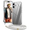 OLEPHY Trasparente Cover con Cordino per iPhone 16 Plus 6,7'', Beige | Custodia con Regolabile e Rimovibile Collana, Protezione Completa [Antiurto] [AntiGraffio] Case con Laccio Tracolla,