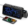 ROCAM Sveglia con Proiettore Radiosveglia Digitale da Comodino 270°, 12/24H Display con Dimmer Snooze modalità Weekend Grandi Numeri Temperatura Data, Sveglie FM Radio 2 e Cavo USB, Batteria Backup