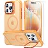 Beeasy Cover per iPhone 15 Pro Max MagSafe con Cavalletto, Custodia con 2 Pezzi Pellicola Vetro Temperato per iPhone 15 Pro Max Magnetico Militare Antiurto Protezion Case,Traslucida Arancione