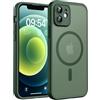 TOCOL Cover Magnetica per iPhone 12 6,1 Pollic, Compatibile con MagSafe, Protezione Fotocamera Integrata, Custodia Antiurto Traslucida Opaca, Verde Alpino