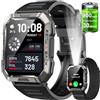 Baolubao Militare SmartWatch Uomo(Rispondi/Effettua Chiamate), Fitness Tracker con Torcia/Bussola/900mAh Batteria /24H Cardiofrequenzimetro/Sonno/ SpO2/100+ Modalità Sport per Android IOS (2 Cinturini)