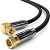 deleyCON 1,5m Cavo Antenna SAT Satellitare Coassiale - HDTV Full HD 4K - Connettore F 90° Angolato a Connettore F Dritto - Nero
