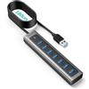 GiGimundo HUB USB 3.0, Hub USB 3.0 in Alluminio a 7 Porte per Laptop, Cavo Lungo 1,8m con Porta di Alimentazione Type-C 5V/3A, Compatibile con MacBook, PS4, Surface Pro, HDD Mobile (1,8m)