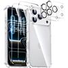 Yohii 5 in 1 Cover per iPhone 17 Pro, Trasparente | 2 Pellicole Vetro Temperato e 2 Protezioni per Fotocamera, Protezione Antiurto Cuscino d'aria integrato, Bumper TPU Custodia