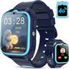 IOWODO Smartwatch Bambini con SIM 4G | Orologio GPS Bambini con Videochiamata HD, Localizzazione GPS+WiFi+LBS, SOS, Controllo Genitori, Modalità Scuola, IP68 (Blu)