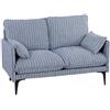 HOMCOM Divano 2 Posti Imbottito in Lino Traspirante con 2 Cuscini Blu | Filati Multicolore Delicati, Divanetto da Salotto, Imbottitura Spessa, Seduta Ampia Profonda, Braccioli, 131x78x83 cm