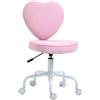 HOMCOM Sedia Ufficio a Forma di Cuore, Altezza Regolabile, Rosa | Sedia per Scrivania, 5 Rotelle Girevoli, in Tessuto 40x50x79-89cm, Postazione Trucco