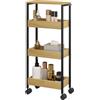 EUGAD Carrello Portaoggetti, Scaffale con Ruote e 4 Ripiani, Carrellino Salvaspazio in Legno e Metallo, per Bagno, Cucina, Lavanderia, Ufficio, 40x15x82cm, Rovere Chiaro