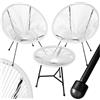 tectake® Set 2 Sedie Santana con Tavolo da Esterno, Set in Stile Retrò, Tavolo con Piano in Vetro di Sicurezza Rimovibile, Telaio in Acciaio, Adatto per Interni ed Esterni - Bianco