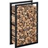 HOMCOM Porta Legna da Interno Verticale, in Metallo 60x25x100 cm Nero | Portata 100 kg Max, Legnaia da Esterno e Interno