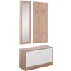 HOMCOM Set Mobili Ingresso Panca Scarpiera 80x27x46.5 cm Legno/Bianco | 3 Pezzi, Appendiabiti a Muro, Specchio, Guardaroba da Camera e Corridoio, in Legno