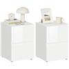 EUGAD Set di 2 Comodini con 2 Cassetti Lucido, Mobiletti Bianchi | Per Camera da Letto, Salotto, in Legno, 40x40x58 cm, Design Moderno