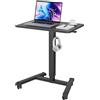 BONTEC Scrivania per Computer con Ruote, Regolabile, 65x45 cm, Nero | Altezza regolabile, gancio portaoggetti, stazione di lavoro compatta, scrivania da 65,6 x 45,7 cm, design a rullo, nero
