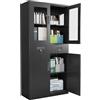 SEERFashion Armadio multiuso in metallo, armadietto da ufficio, in acciaio, con ante in vetro, 2 cassetti, 2 ripiani regolabili, mobili da ufficio, 35,4 x 15,8 x 70,9 cm
