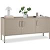 tectake® Madia Soggiorno Moderna, 120x37,5x55,5 cm, Consolle Ingresso, in Acciaio Industriale, 3 Ante e Ripiani regolabili, Mobile Ingresso con Chiave, Armadietto, Mobile Soggiorno e Cucina - Tortora