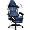 GTPLAYER Sedia Gaming Ergonomica Poltrone con Altoparlanti Bluetooth e Poggiapiedi Sedia Gamer Reclinabile Serie Dragon Sedia Ufficio con Poggiatesta e Cuscino Lombare per Lavoro e Gioco Blu