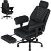 Submi Sedia Ufficio Big & Tall con Schienale Alto, Sedia Scrivania, Poltrona Ufficio Ergonomica Braccioli Sollevabile in Tessuto Tecnico, Sedia Gaming con Poggiapiedi e Supporto Lombare, 200KG, Nero