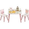 ZONEKIZ Set 3 Pezzi con Tavolino e 2 Sedie per Bambini da 3-8 Anni Rosa | Tavolino Multiattivita Disegni di Animali, MDF e Legno di Pino, Tavolo per Bambini, Seggiole con Schienale