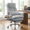 Ckaff Sedia da Ufficio con Braccioli Regolabili a 5 Livelli, Poltrona Ufficio Ergonomica con Poggiapiedi, Sedia da Gioco in Boucé con Altezza Regolabile e Schienale Reclinabile 200kg, Grigio chiaro