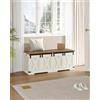 Hzuaneri Cassapanca con Vano Portaoggetti, 40 x 120 x 48 cm, Bianco Marrone | Mobile Seduta con Cerniere di Sicurezza, Contenitore, per Corridoio, Camera da Letto, Soggiorno, SB12014X
