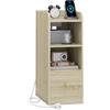 Hzuaneri Comodino, Porta USB e di Tipo C, Stazione di Ricarica | Spazio di Archiviazione a 3 Livelli con 1 Cassetto, Tavolini Stretto, per Camera da Letto, Soggiorno, Quercia Chiaro NS36416X