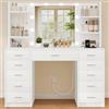 TEENFON Postazione Trucco - Toeletta da Trucco con Luci LED Regolabili, 11 Cassetti, 4 Ripiani, 5 Ganci, 2 Prese e USB, Bianco