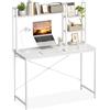 Coleshome Scrivania Salvaspazio 100 cm, Scrivania piccola Bianco | Scrivania con Scaffale, Tavolo da Studio per Camera e Piccoli Spazi, Scrivania per Computer con Struttura in Metallo