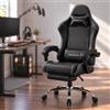 Dowinx sedia da gaming ergonomica con poggiapiedi, poltrona gaming reclinabile 150°, braccioli regolabili, sedia ufficio imbottita, portata 180 kg, Nero Basic