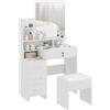 HOMCOM Postazione Trucco, Specchio Grande in Vetro Temperato, Bianco | Toeletta Trucco con Sgabello Imbottito, 4 Cassetti e 4 Ripiani, Postazione Make Up per Camera da Letto