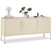 tectake® Madia Soggiorno Moderna, 120x37,5x55,5 cm, Consolle Ingresso, in Acciaio Industriale, 3 Ante e Ripiani regolabili, Mobile Ingresso con Chiave, Armadietto, Mobile Soggiorno e Cucina - Crema