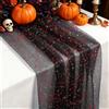 Foatcox Runner da Tavolo Nero Rosso, 75 x 300 CM Leggero Fluido Runner da Tavolo in Tulle di Garza Foglia d'Oro per Matrimoni Bohémien, Compleanno, Natale, Decorazione per Tavola della Cucina e Archi