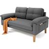 Xbro Divano a 2 Posti con Braccioli e Tasche Laterali, Piccolo Divano in Tessuto per Soggiorno, Appartamento, Ufficio, Facile da Montare, 145 x 77 x 77 cm, Grigio Scuro