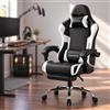 Dowinx sedia da gaming ergonomica con poggiapiedi, poltrona gaming reclinabile 150°, braccioli regolabili, sedia ufficio imbottita, portata 180 kg, Bianco Basic
