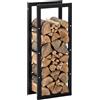 HOMCOM Porta Legna da Interno Verticale, in Metallo 40x25x100 cm Nero | Portata 100 kg Max, Legnaia da Esterno e Interno