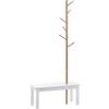 HOMCOM Panca con Appendiabiti da Ingresso Design 80x30x180cm Bianco Legno | Attaccapanni da Terra in Bambù, Panca da Ingresso Bianca, anche per Camera da Letto