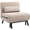 HOMCOM Poltrona Letto Singolo 3 in 1 Reclinabile 75x70x75cm Beige | Schienale Reclinabile su 5 Livelli, Cuscino Imbottito e Materasso, Divano Letto Singolo Pieghevole, Soggiorno, Acciaio e Lino