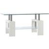 HOMCOM Tavolino Salotto Moderno 2 Livelli Legno Acciaio 90x50x42 cm Bianco | Piano d'Appoggio in Vetro Temperato, Tavolino da Divano, Tavolo da Caffè per Soggiorno