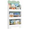 AIYAPLAY Libreria per Bambini a 3 Ripiani Salvaspazio 55x15x110 cm Verde | Scaffale a Forma di Orsetto, con Barriere Frontali, per Cameretta e Salotto