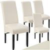 tectake® Set di 4 Sedie da Pranzo Imbottite, Ergonomiche, 44 x 63 x 106 cm | Imbottite con Rivestimento in Ecopelle, Schienale Alto, Gambe in Legno Massiccio, Piedini Antigraffio in Plastica, Crema