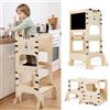 labebe torre montessoriana bambini,multifunzionale torre montessoriana pieghevole in legno, 3 in 1 Torre di apprendimento per bambini trasformabile con lavagna-tigri